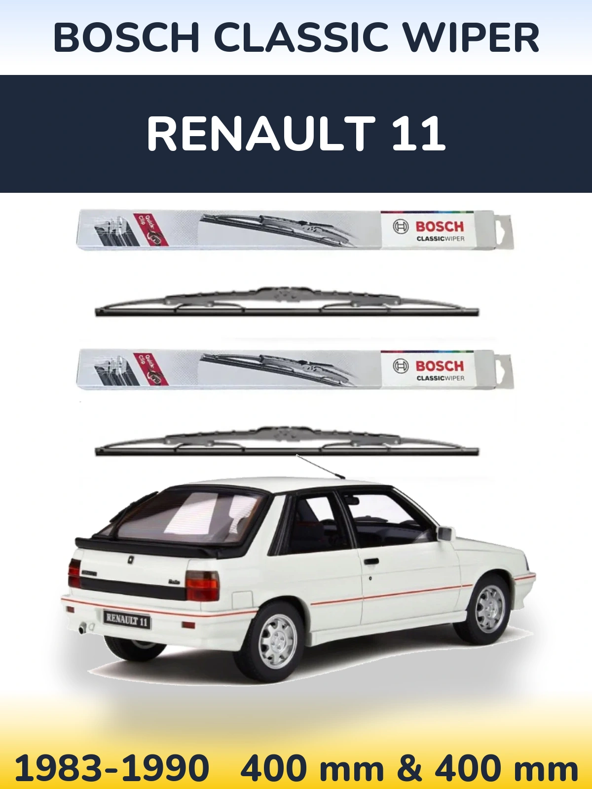 Комплект передних дворников BOSCH Classic Wiper 400 & 400 мм для Renault 11 1983-1990