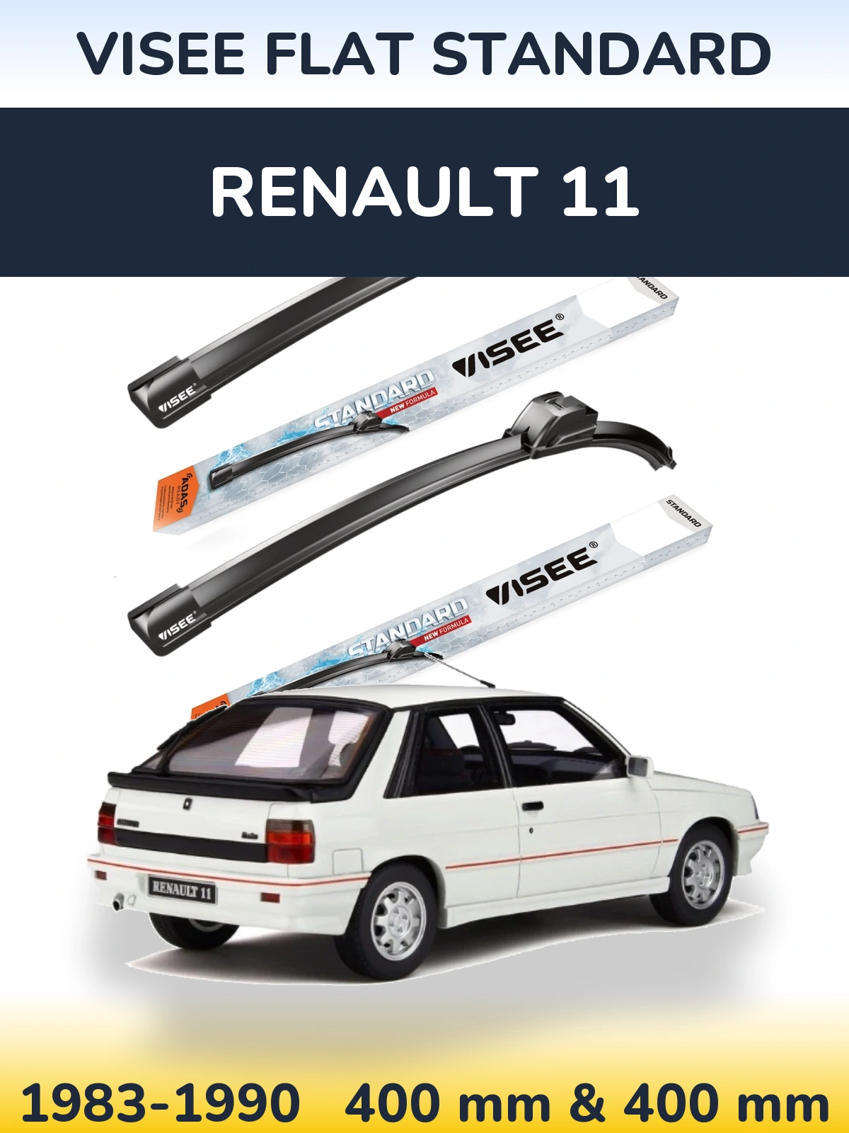 Комплект передних дворников VISEE FLAT STANDARD 400 & 400 мм для Renault 11 1983-1990