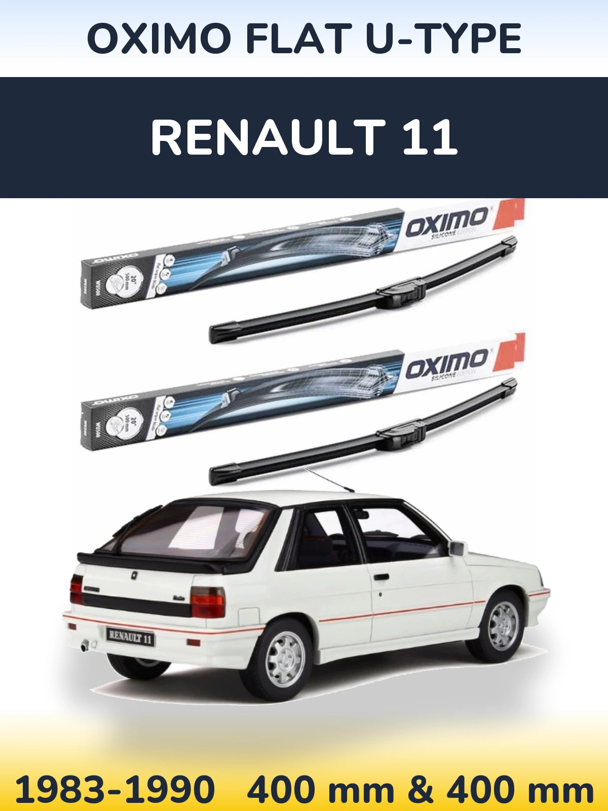 Комплект передних дворников Oximo Flat U-type 400 & 400 мм для Renault 11 1983-1990