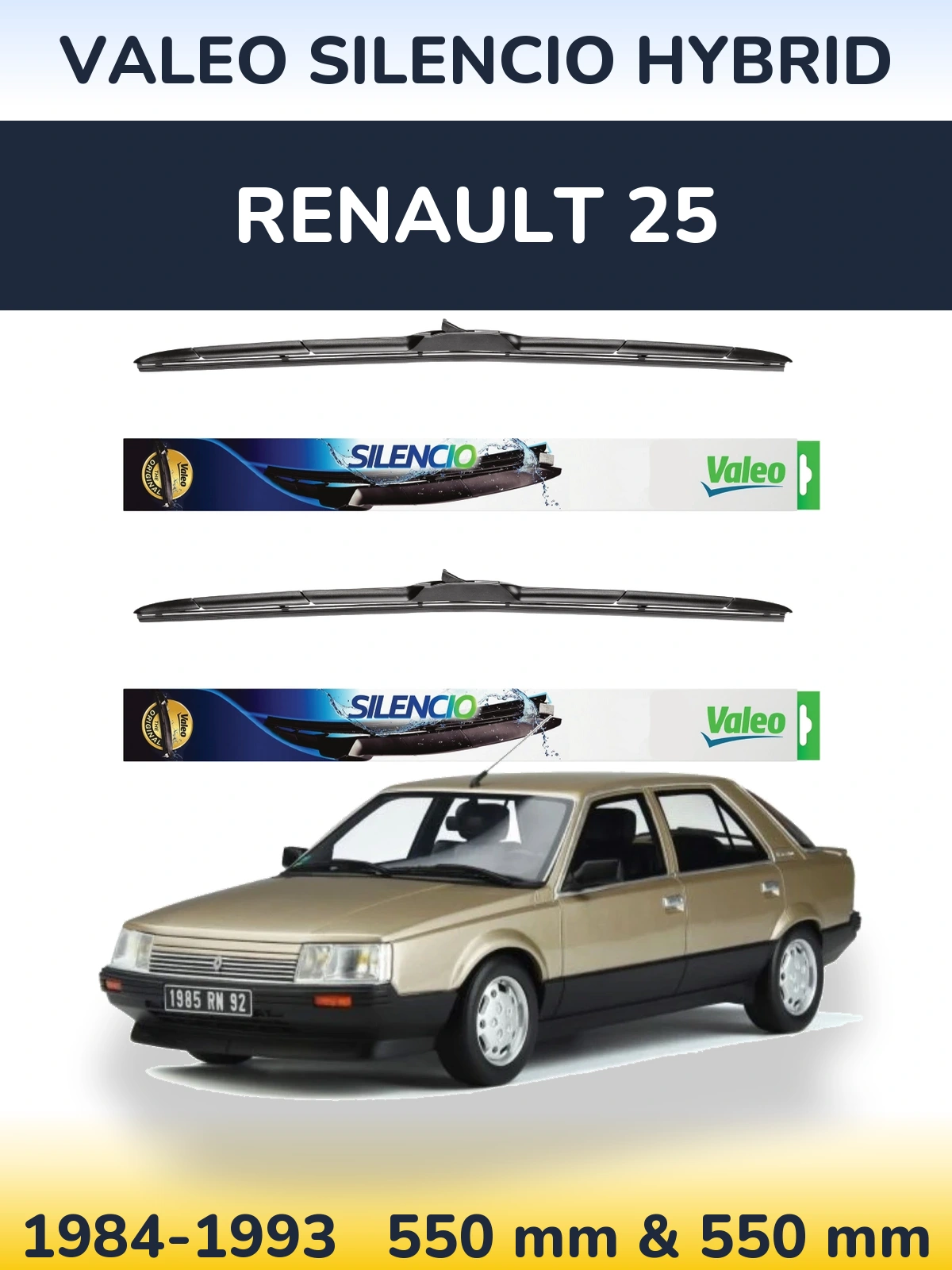 Komplet przednich wycieraczek Valeo Silencio Hybrid 550 & 550 mm do Renault 25 1984-1993