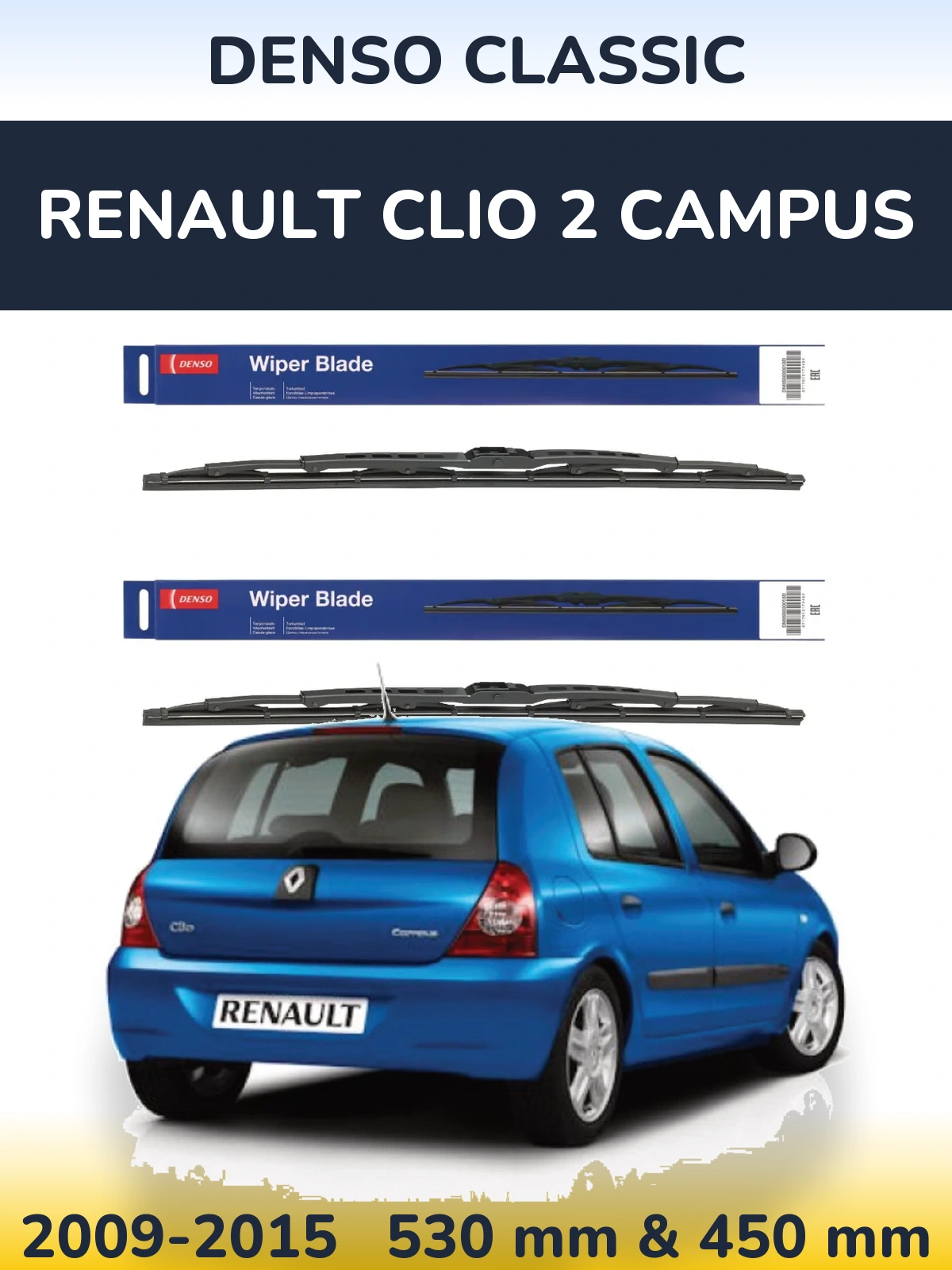 Komplet przednich wycieraczek Denso Classic 530 & 450 mm do Renault Clio 2 Campus 2009-2015