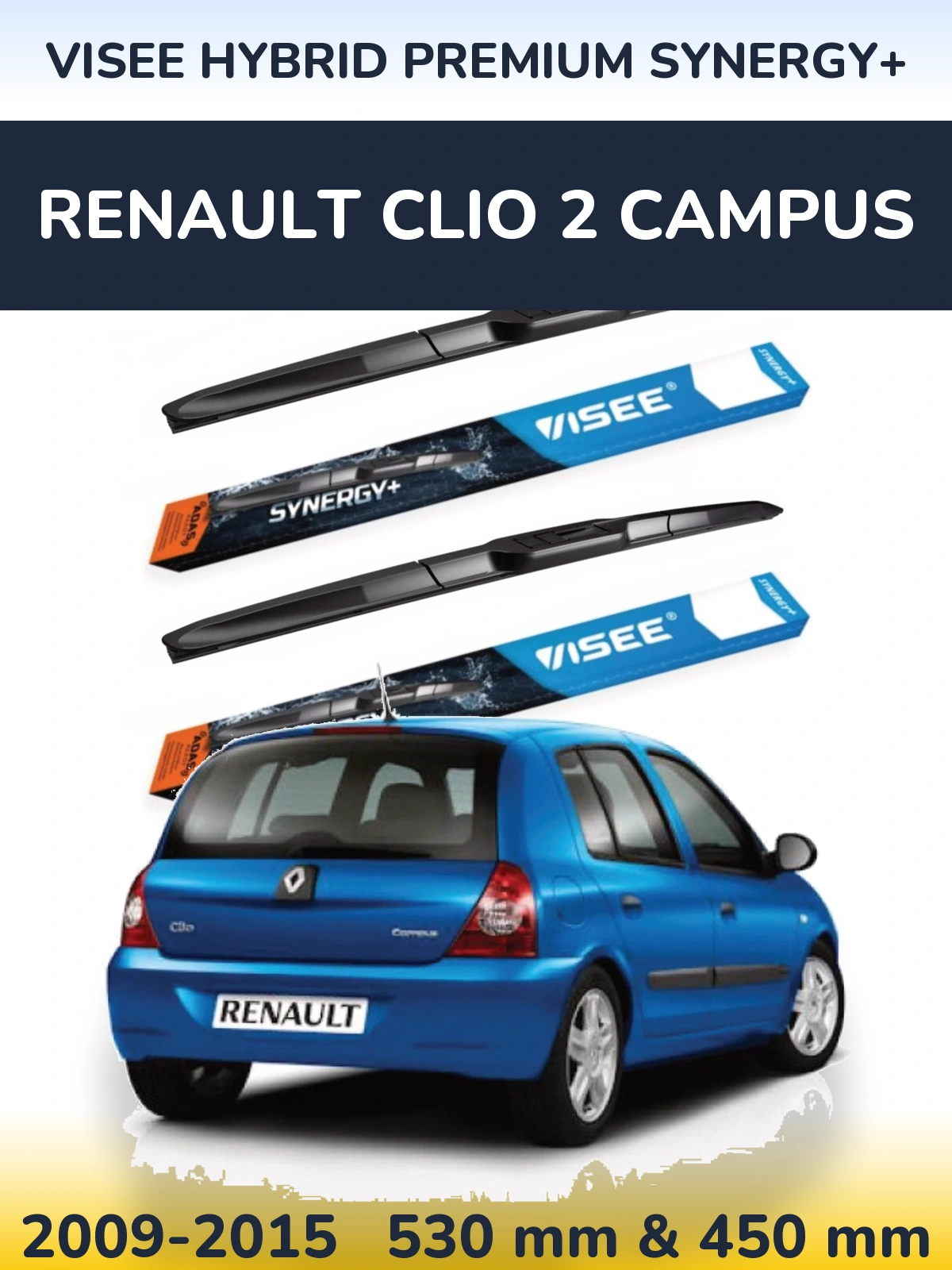 Komplet przednich wycieraczek VISEE HYBRID PREMIUM SYNERGY+ 530 & 450 mm do Renault Clio 2 Campus 2009-2015