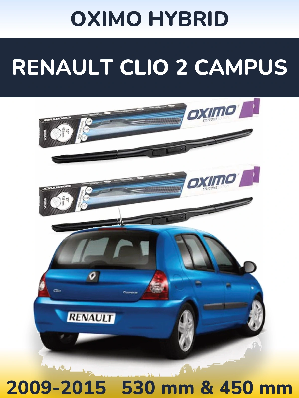 Komplet przednich wycieraczek Oximo Hybrid 530 & 450 mm do Renault Clio 2 Campus 2009-2015