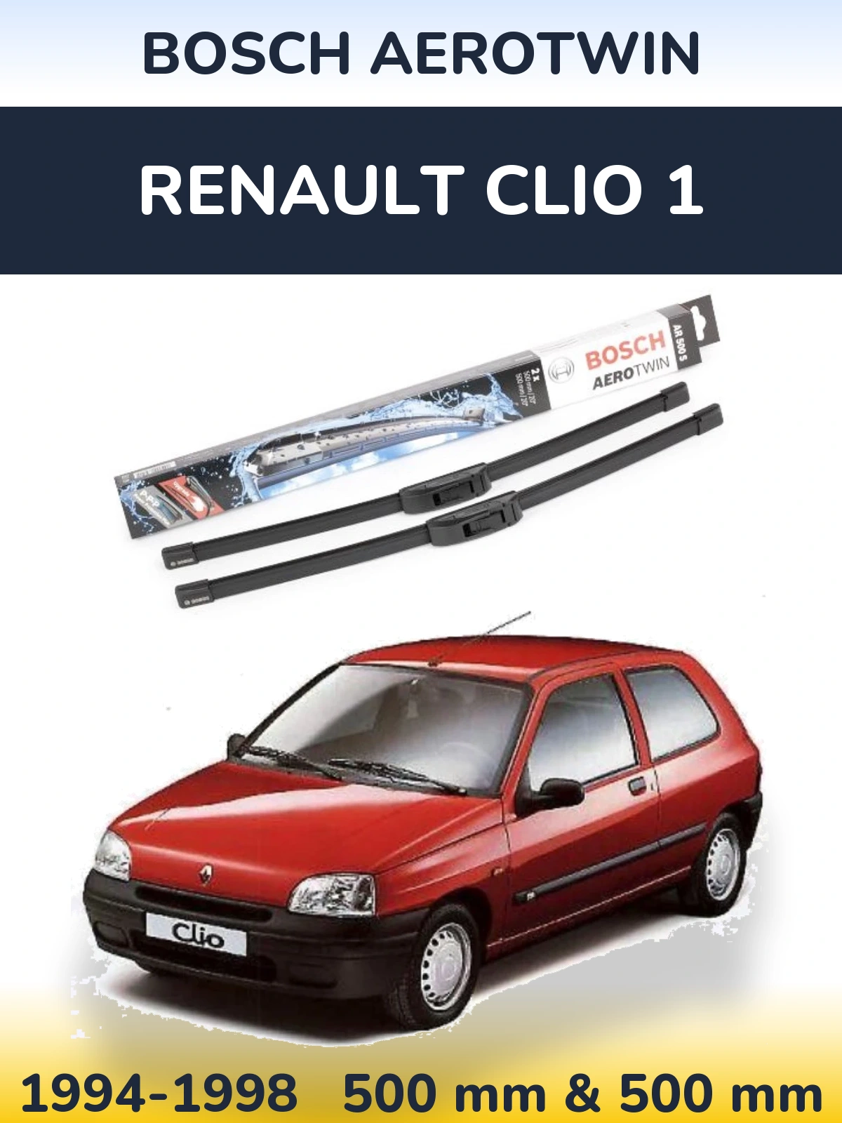 Front wiper blade set BOSCH AeroTwin 500 & 500 mm for Renault Clio 1 1994-1998