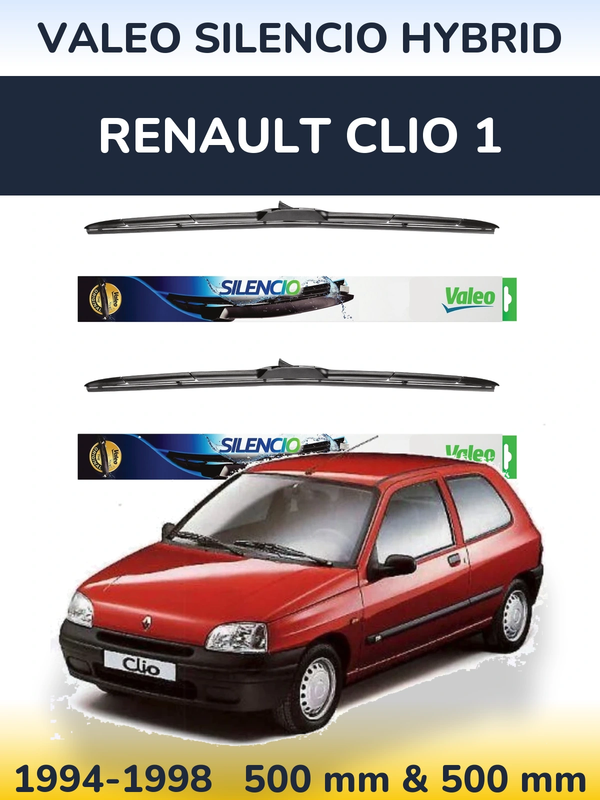 Komplet przednich wycieraczek Valeo Silencio Hybrid 500 & 500 mm do Renault Clio 1 1994-1998