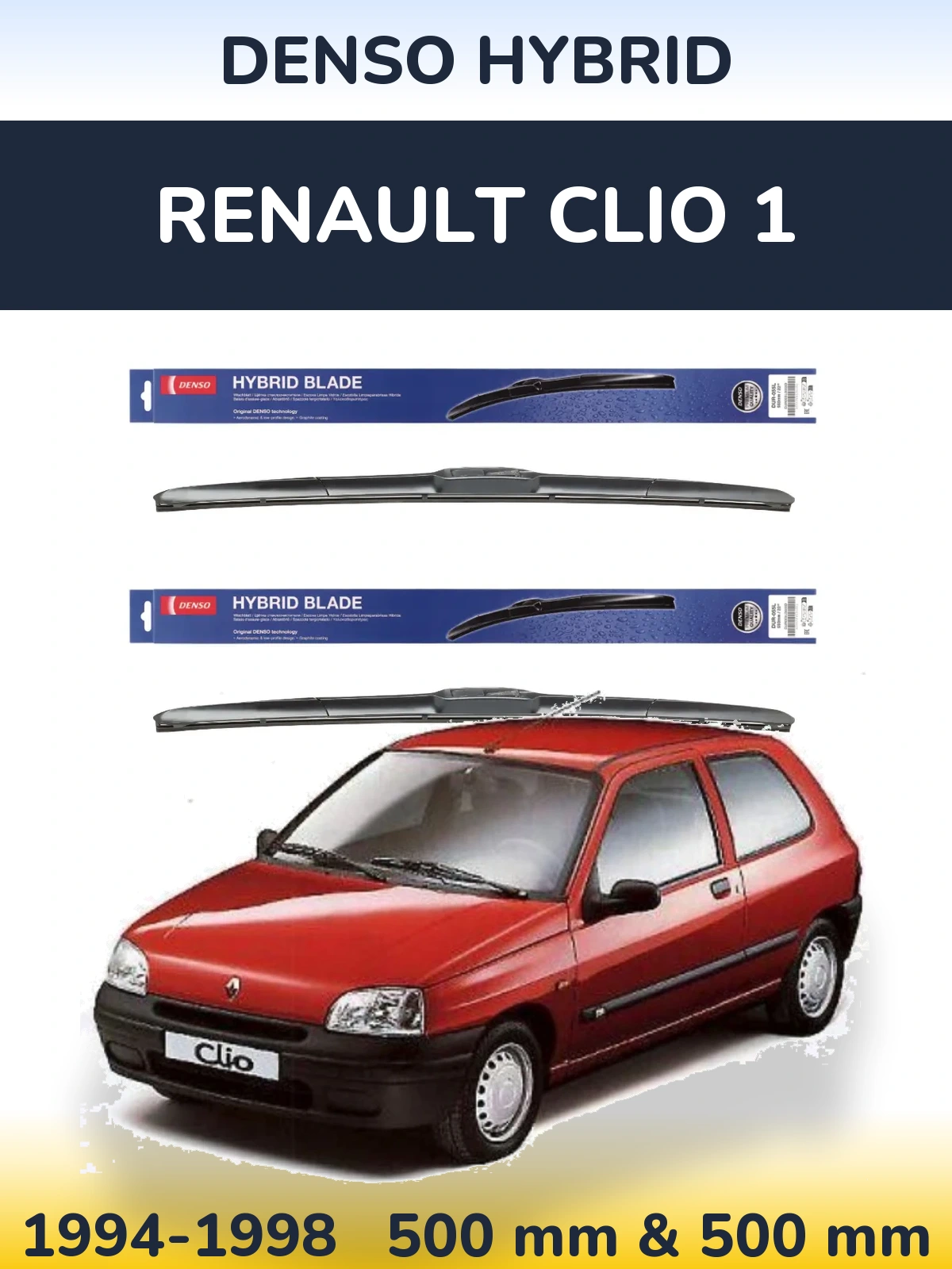 Комплект передних дворников Denso Hybrid 500 & 500 мм для Renault Clio 1 1994-1998