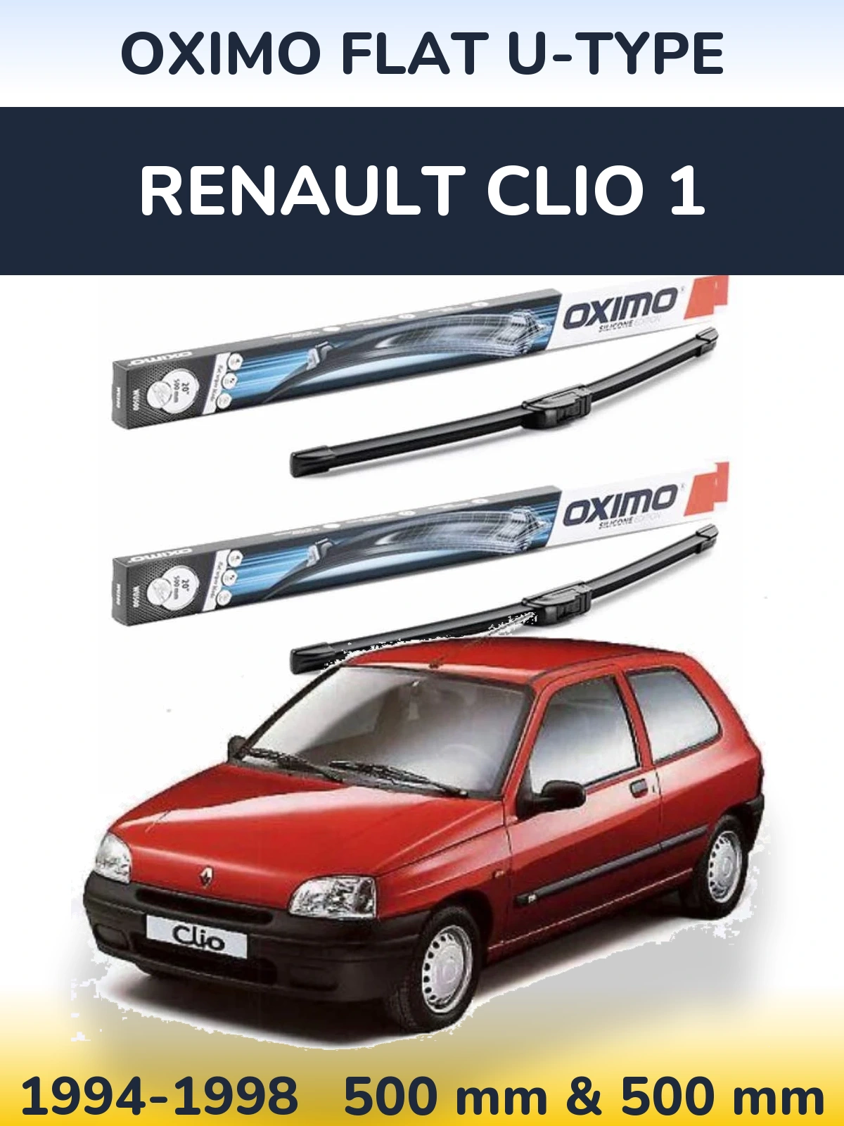 Komplet przednich wycieraczek Oximo Flat U-type 500 & 500 mm do Renault Clio 1 1994-1998