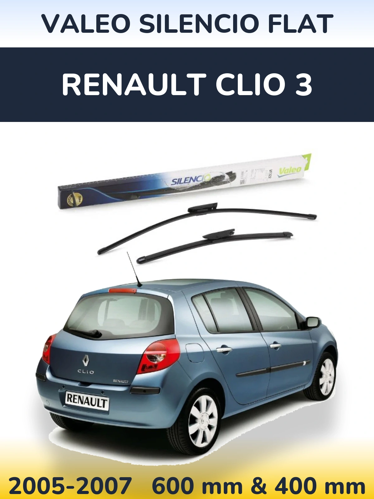 Front wiper blade set Valeo Silencio Flat 600 & 400 mm for Renault Clio 3 2005-2007