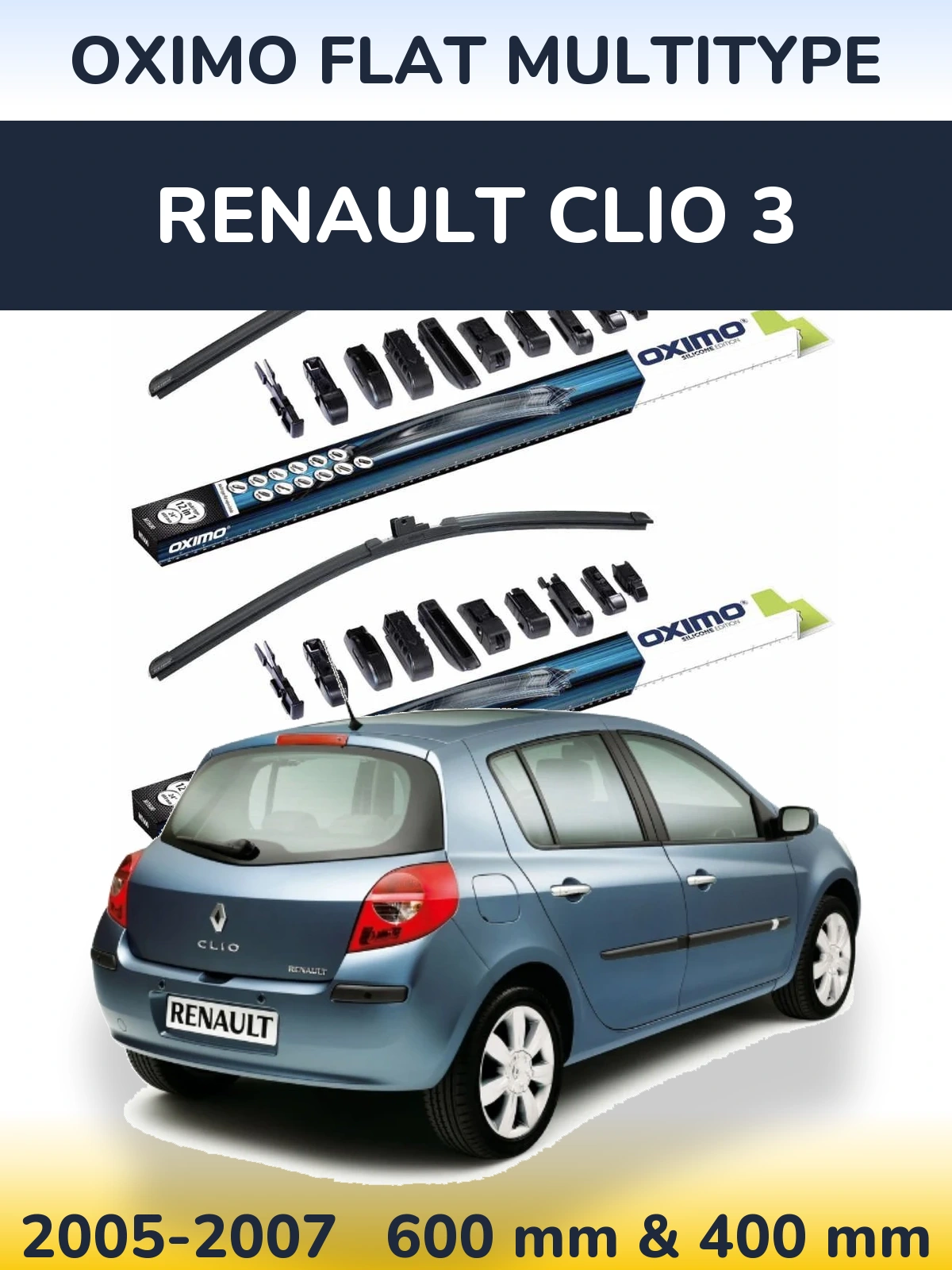 Komplet przednich wycieraczek Oximo Flat MultiType 600 & 400 mm do Renault Clio 3 2005-2007