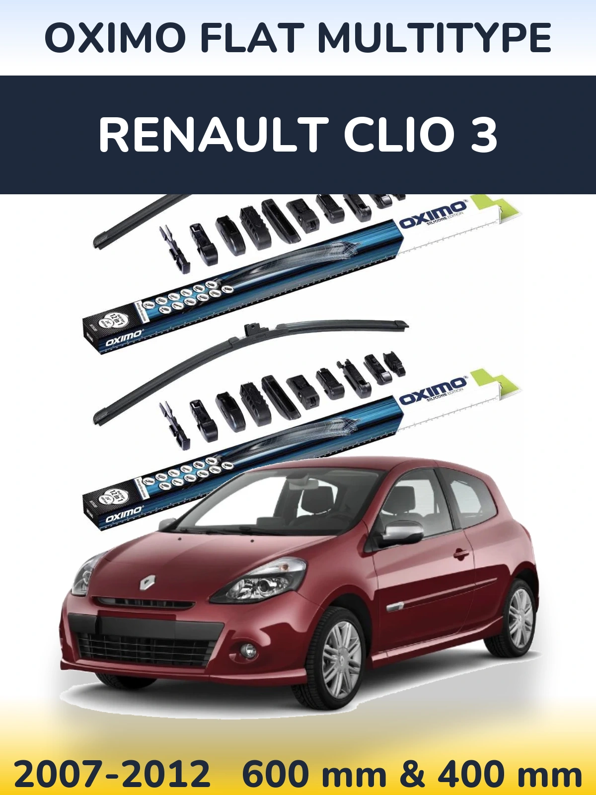 Komplet przednich wycieraczek Oximo Flat MultiType 600 & 400 mm do Renault Clio 3 2007-2012