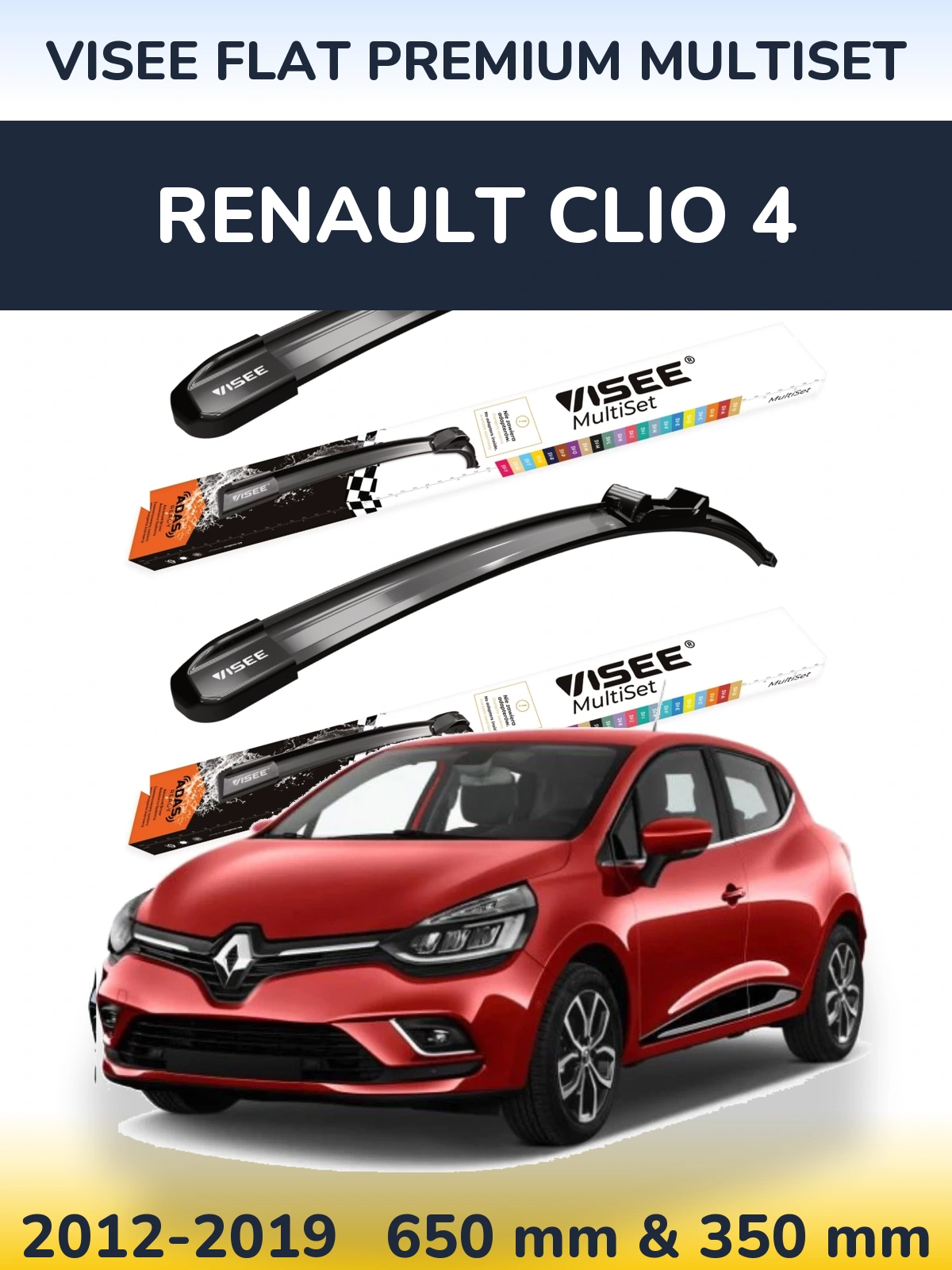 Komplet przednich wycieraczek VISEE FLAT PREMIUM MultiSet 650 & 350 mm do Renault Clio 4 2012-2019
