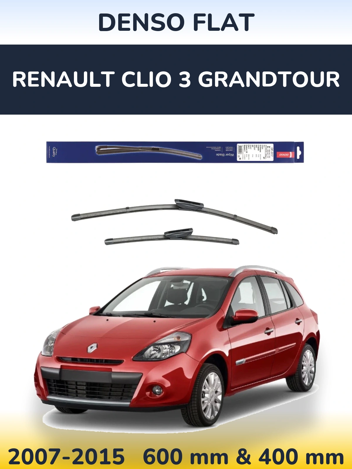Komplet przednich wycieraczek Denso Flat 600 & 400 mm do Renault Clio 3 Grandtour 2007-2015