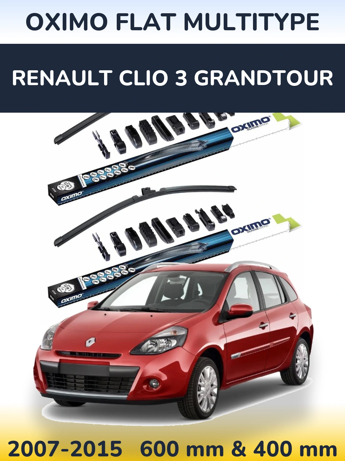 Komplet przednich wycieraczek Oximo Flat MultiType 600 & 400 mm do Renault Clio 3 Grandtour 2007-2015