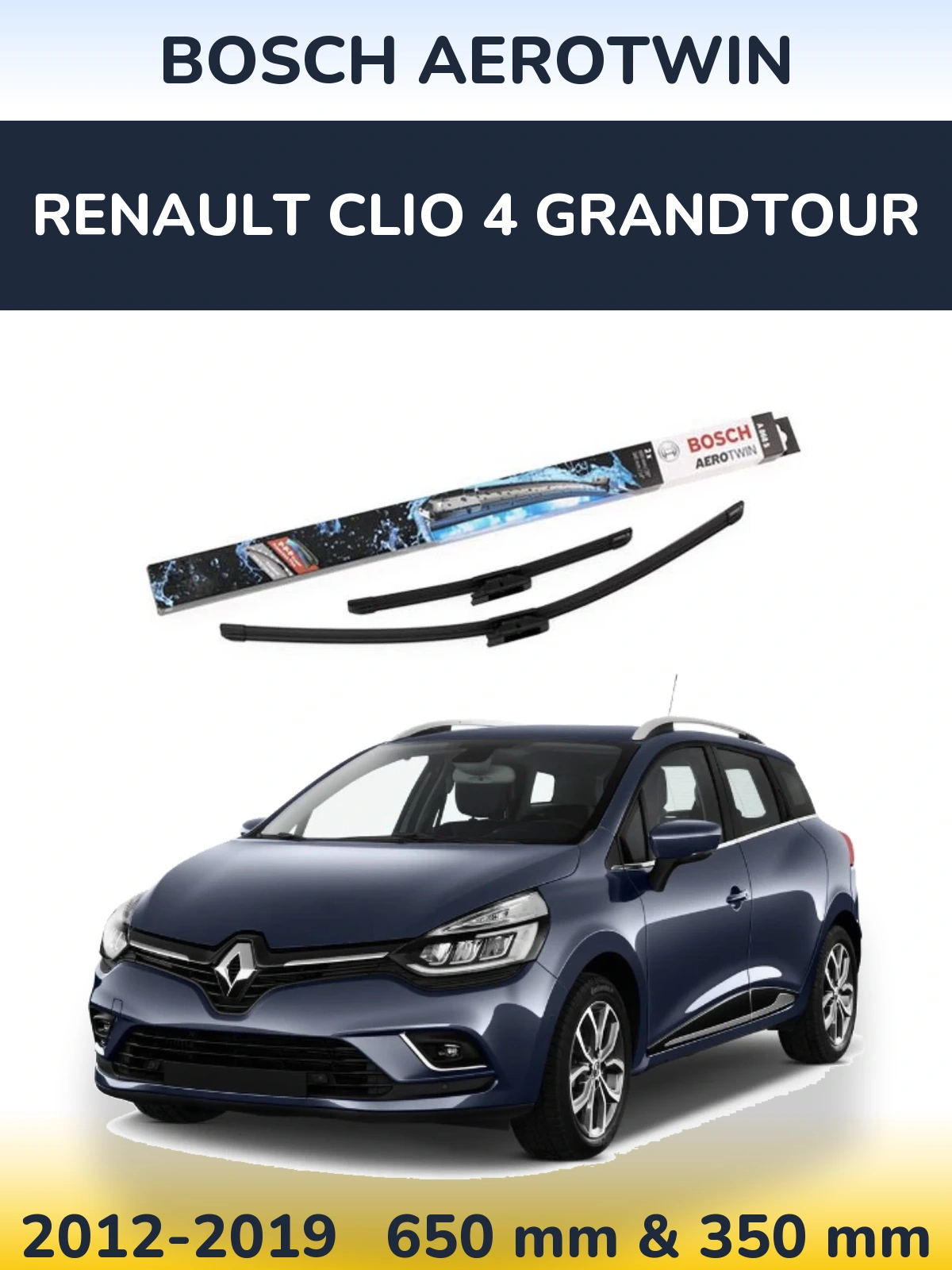 Komplet przednich wycieraczek BOSCH AeroTwin 650 & 350 mm do Renault Clio 4 Grandtour 2012-2019