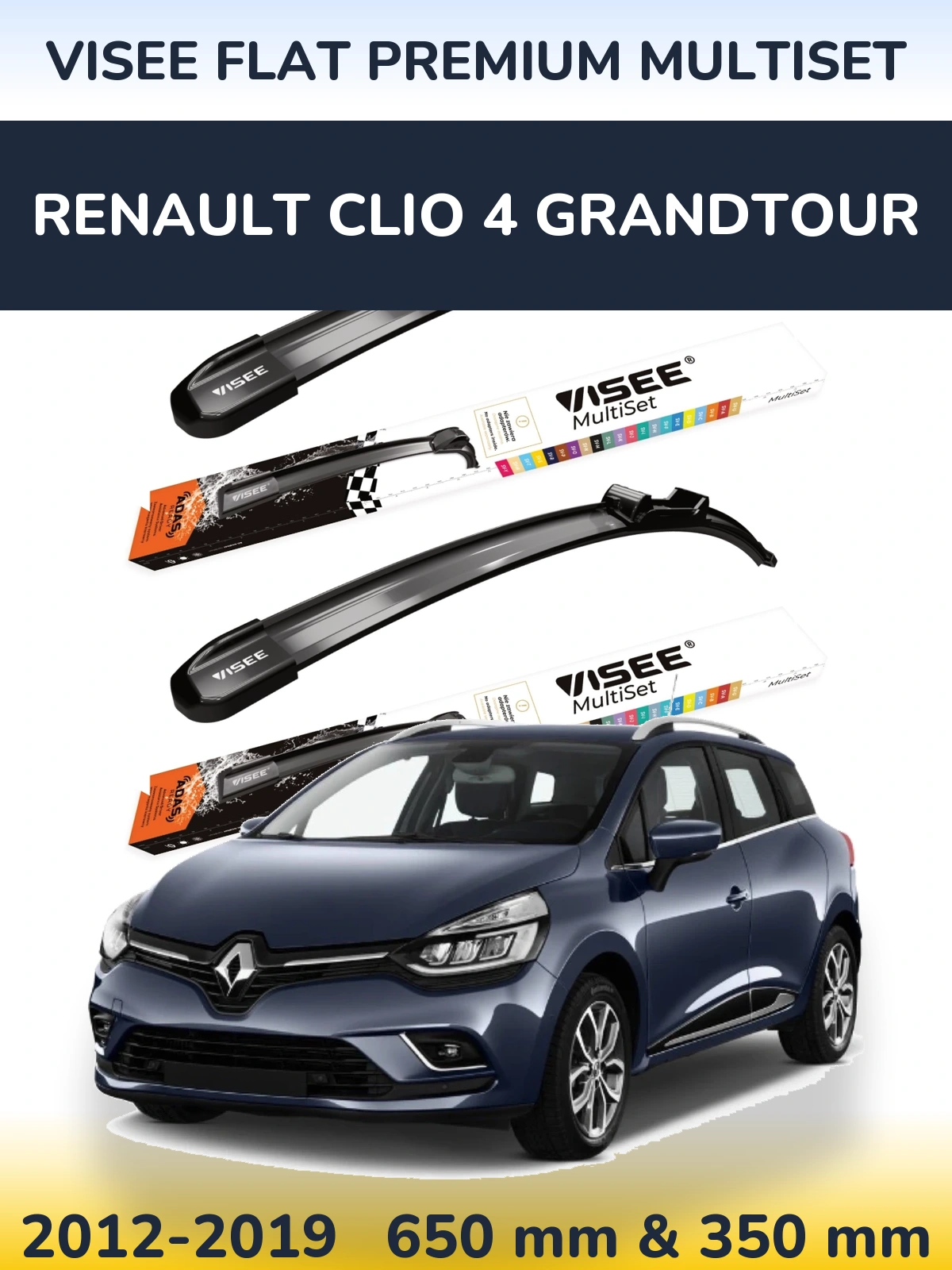 Komplet przednich wycieraczek VISEE FLAT PREMIUM MultiSet 650 & 350 mm do Renault Clio 4 Grandtour 2012-2019
