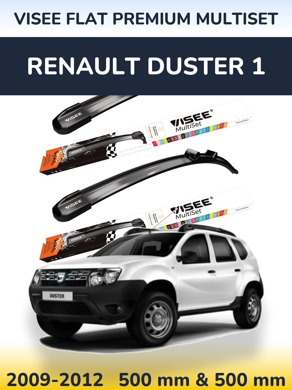 Комплект передніх щіток VISEE FLAT PREMIUM MultiSet 500 & 500 мм для Renault Duster 1 2009-2012