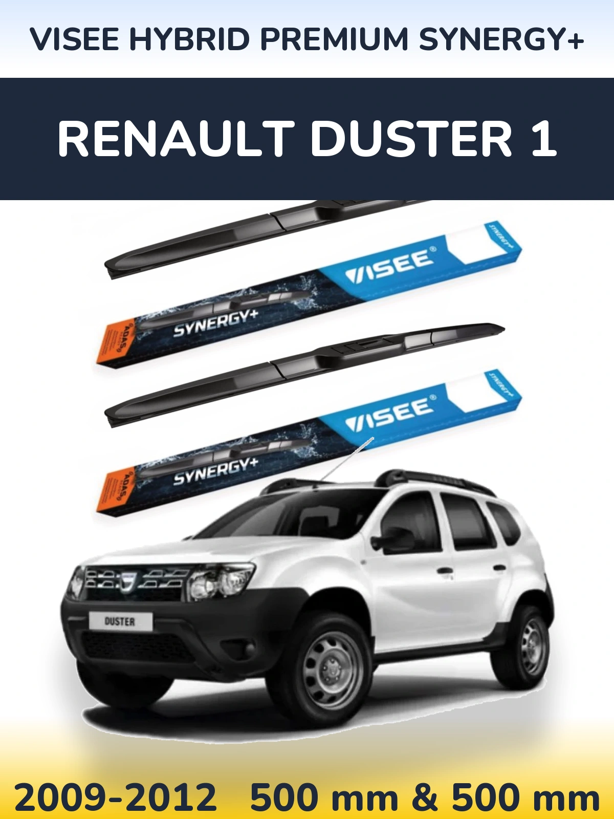 Комплект передних дворников VISEE HYBRID PREMIUM SYNERGY+ 500 & 500 мм для Renault Duster 1 2009-2012