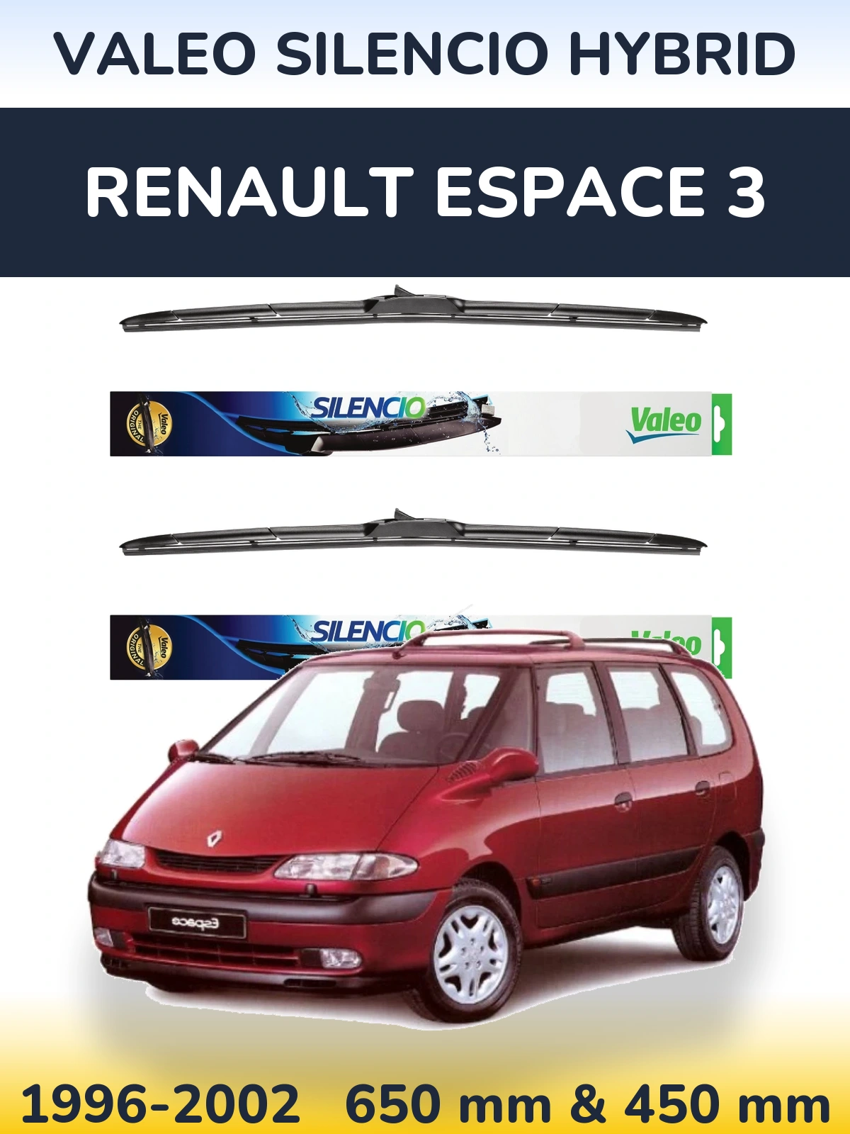 Комплект передних дворников Valeo Silencio Hybrid 650 & 450 мм для Renault Espace 3 1996-2002