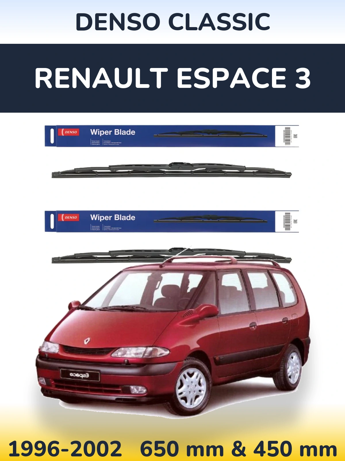 Komplet przednich wycieraczek Denso Classic 650 & 450 mm do Renault Espace 3 1996-2002