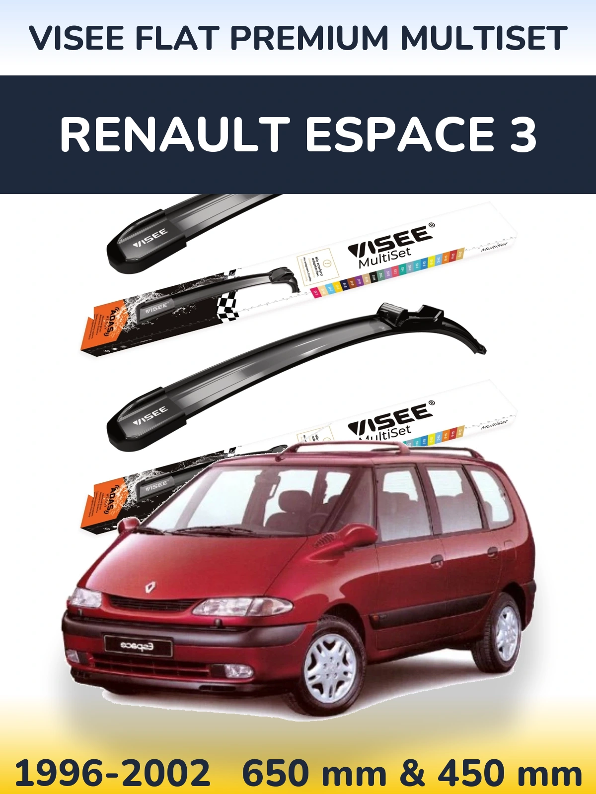 Komplet przednich wycieraczek VISEE FLAT PREMIUM MultiSet 650 & 450 mm do Renault Espace 3 1996-2002