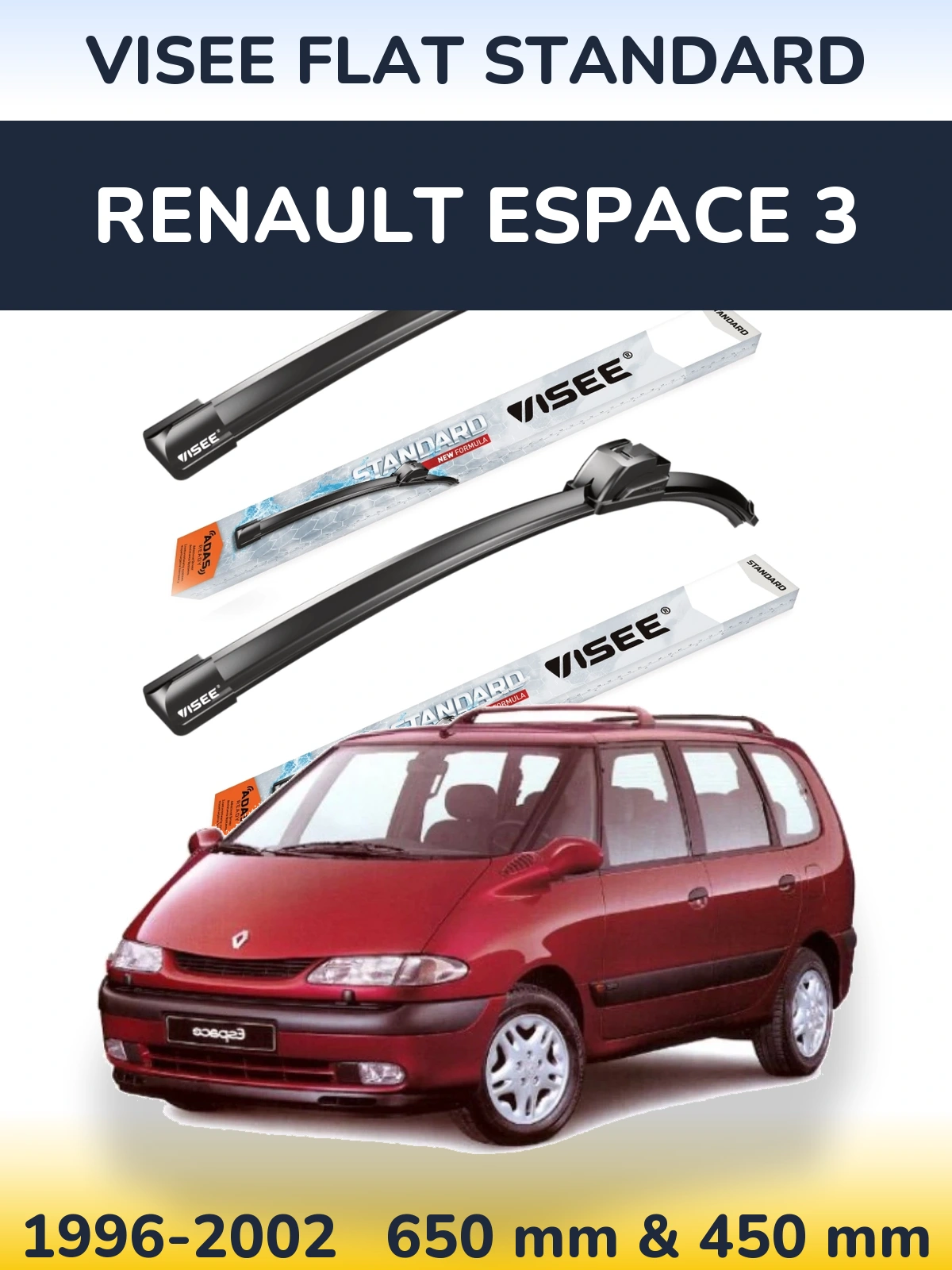 Комплект передних дворников VISEE FLAT STANDARD 650 & 450 мм для Renault Espace 3 1996-2002