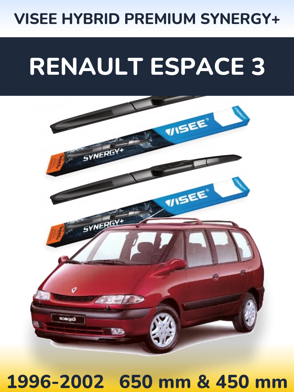 Комплект передних дворников VISEE HYBRID PREMIUM SYNERGY+ 650 & 450 мм для Renault Espace 3 1996-2002