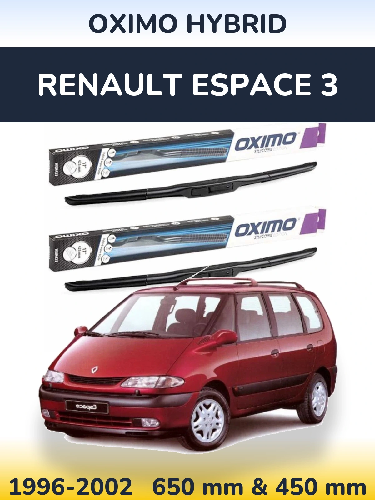 Комплект передних дворников Oximo Hybrid 650 & 450 мм для Renault Espace 3 1996-2002