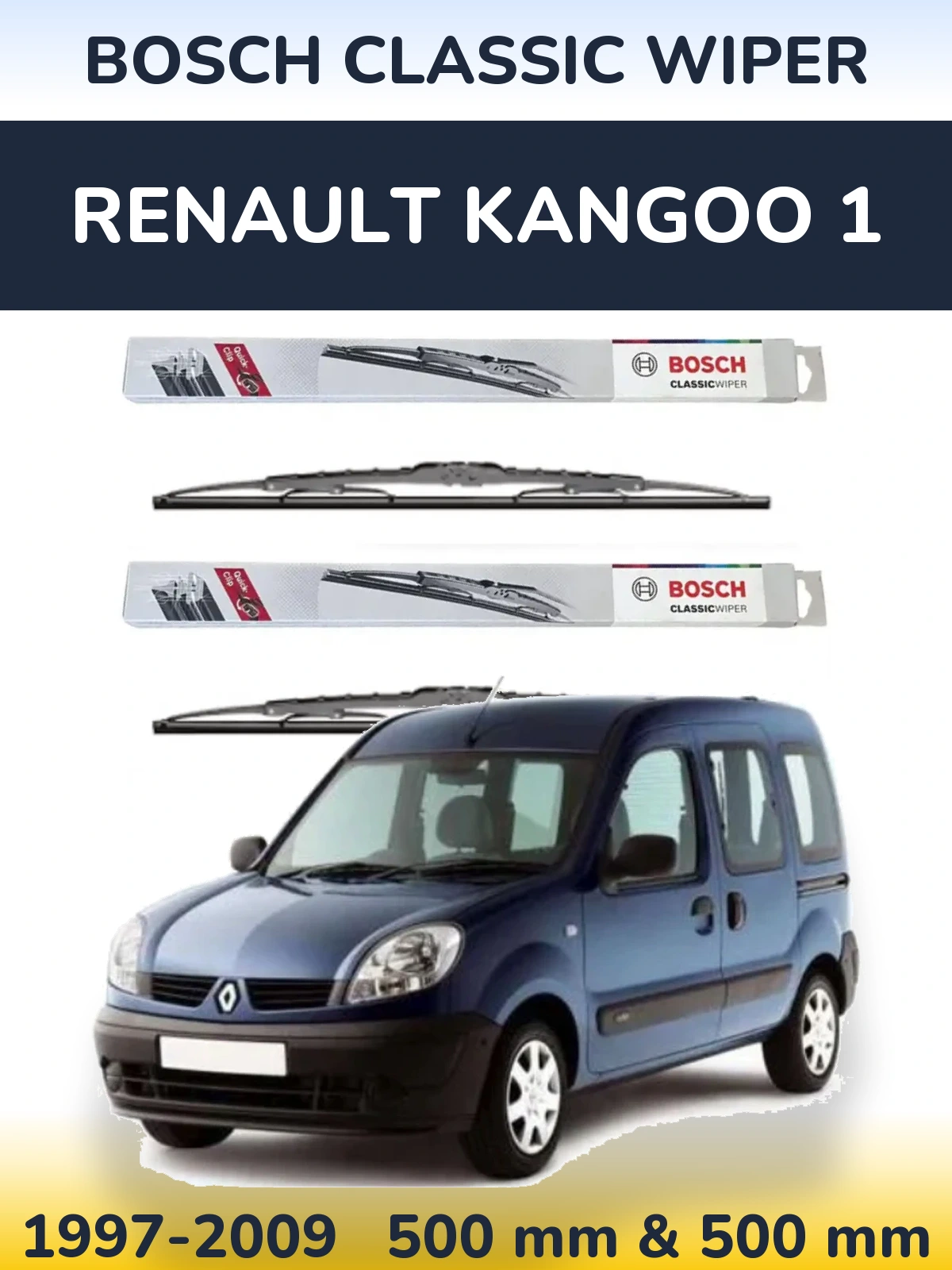 Komplet przednich wycieraczek BOSCH Classic Wiper 500 & 500 mm do Renault Kangoo 1 1997-2009