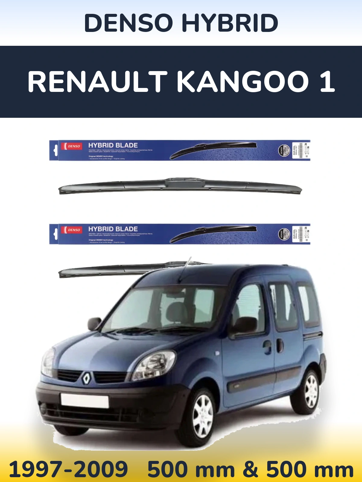 Komplet przednich wycieraczek Denso Hybrid 500 & 500 mm do Renault Kangoo 1 1997-2009