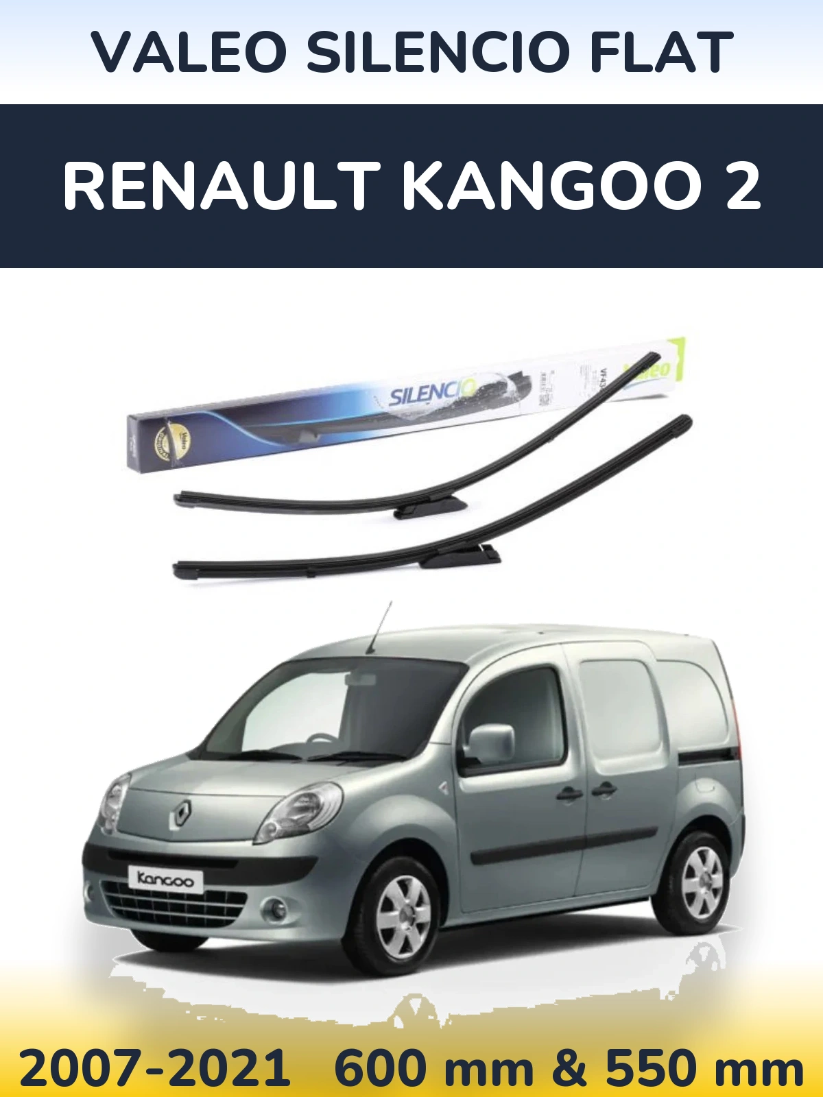 Комплект передних дворников Valeo Silencio Flat 580 & 530 мм для Renault Kangoo 2 2007-2021
