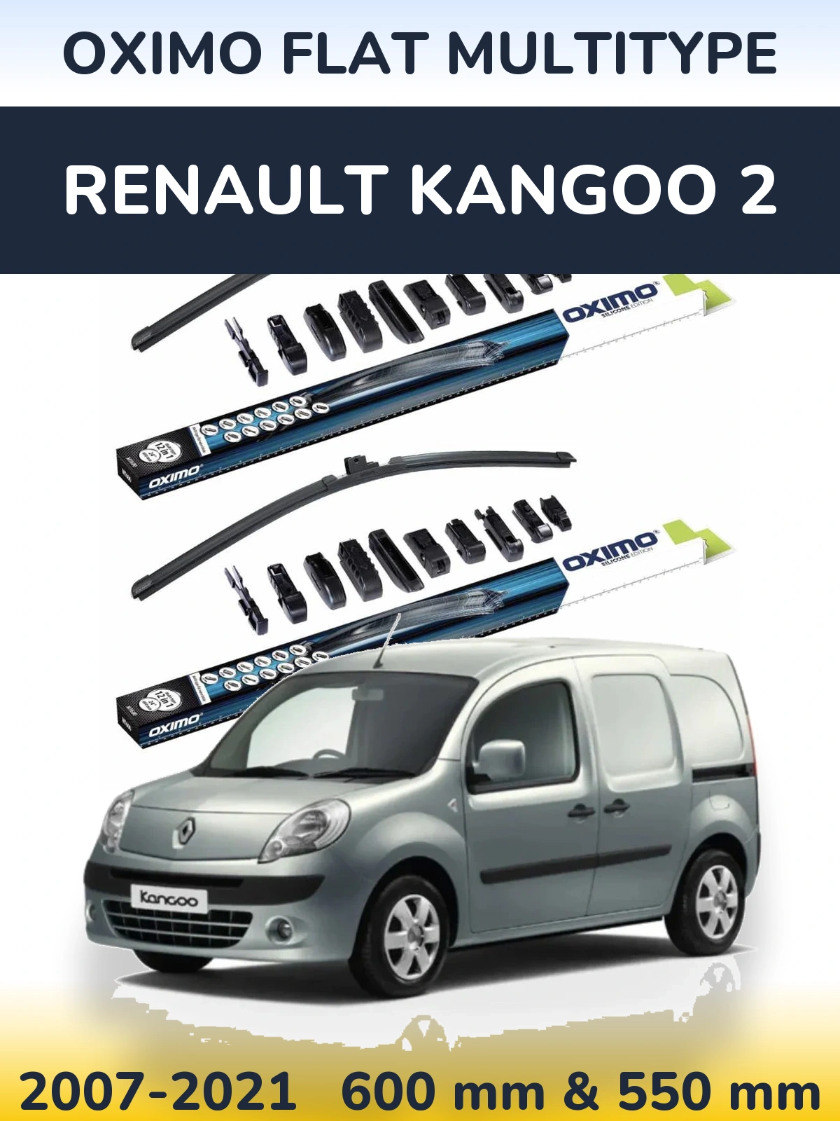 Комплект передних дворников Oximo Flat MultiТипe 600 & 550 мм для Renault Kangoo 2 2007-2021