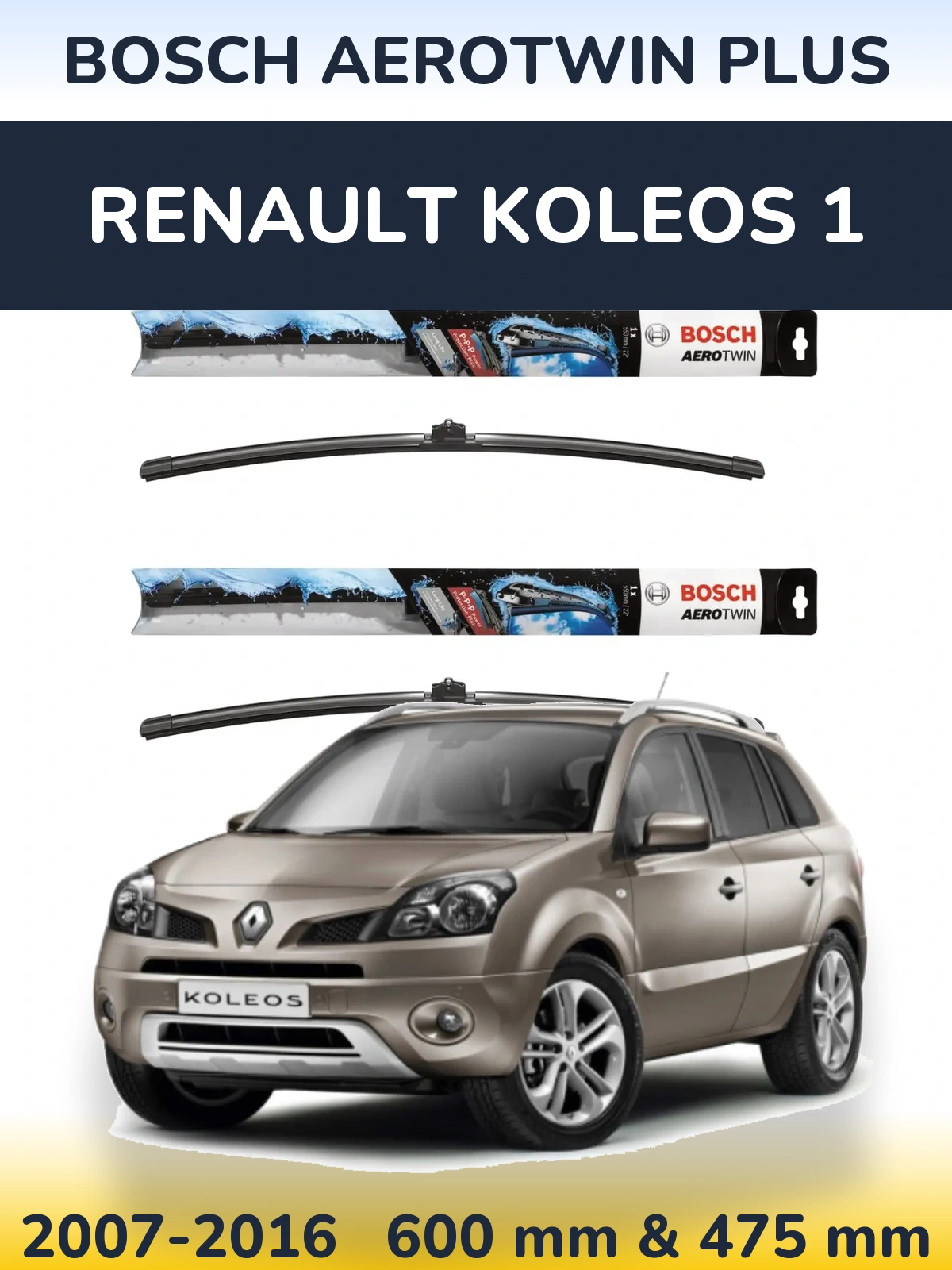 Komplet przednich wycieraczek BOSCH AeroTwin Plus 600 & 475 mm do Renault Koleos 1 2007-2016