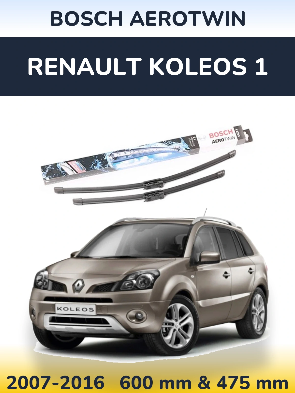 Komplet przednich wycieraczek BOSCH AeroTwin 600 & 475 mm do Renault Koleos 1 2007-2016