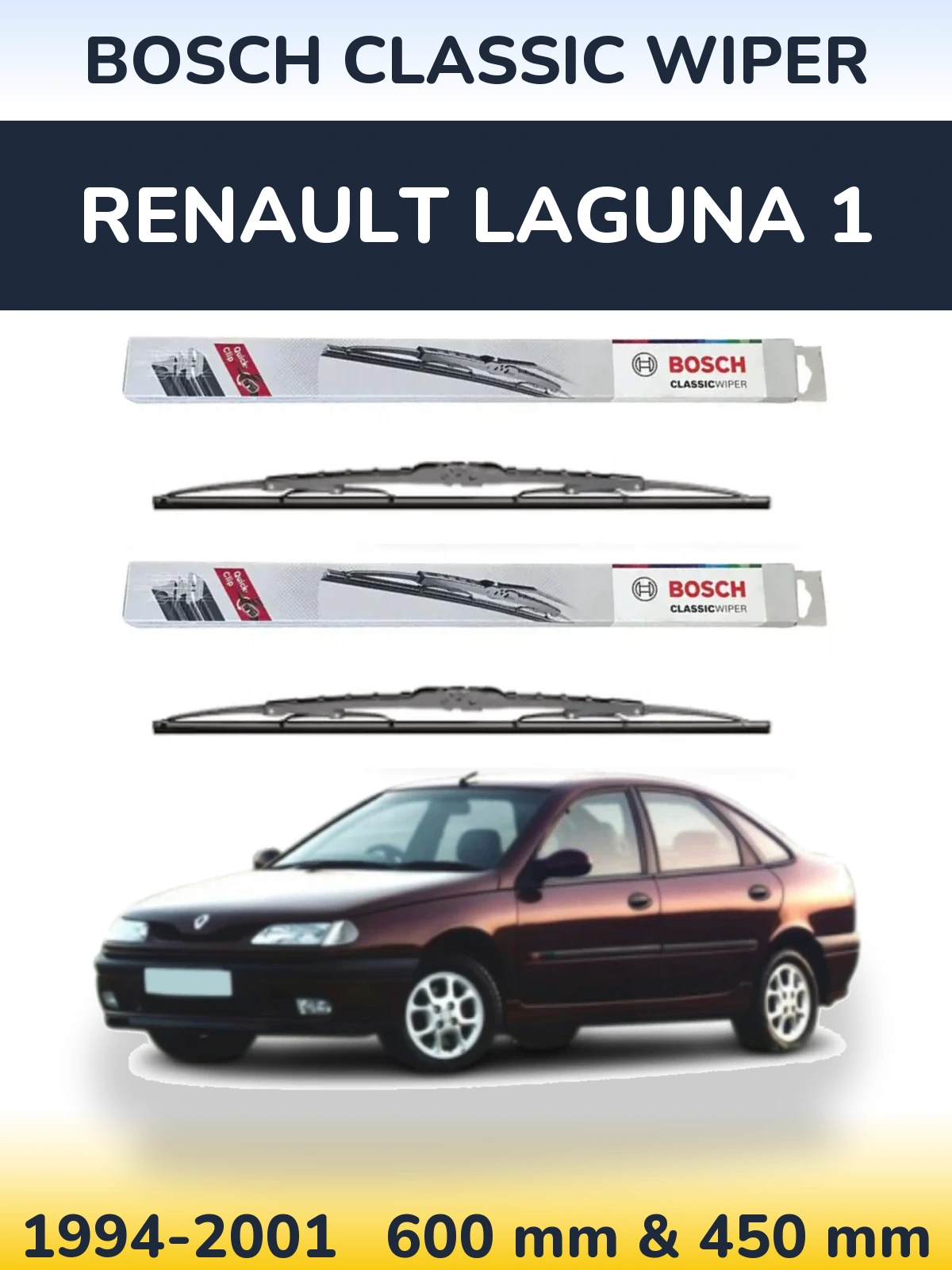 Front wiper blade set BOSCH Classic Wiper 600 & 450 mm for Renault Laguna 1 1994-2001