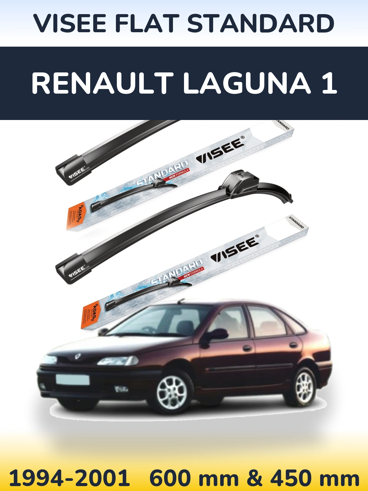 Front wiper blade set VISEE FLAT STANDARD 600 & 450 mm for Renault Laguna 1 1994-2001
