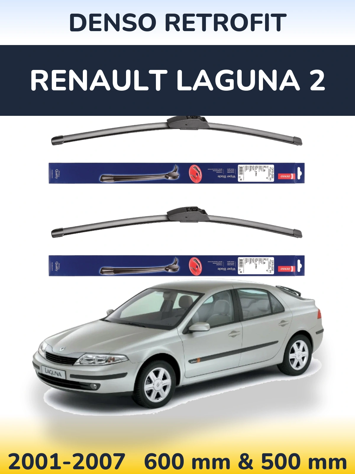 Комплект передних дворников Denso Retrofit 600 & 500 мм для Renault Laguna 2 2001-2007