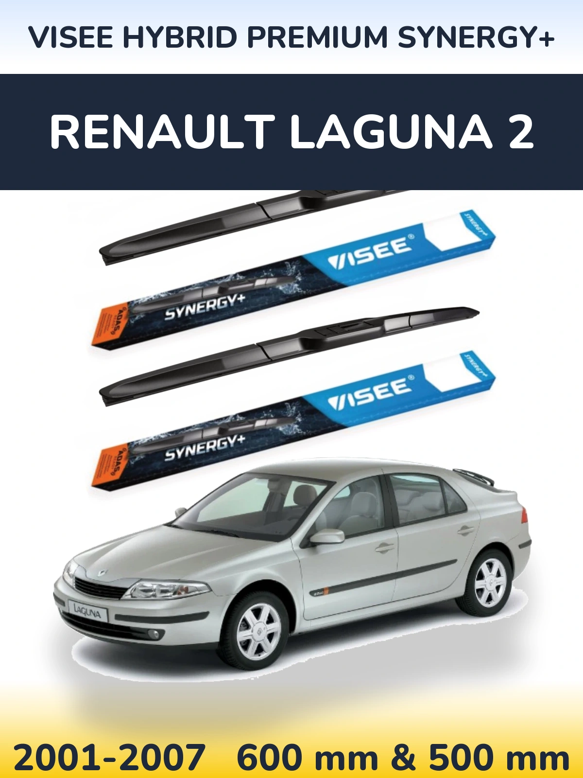 Komplet przednich wycieraczek VISEE HYBRID PREMIUM SYNERGY+ 600 & 500 mm do Renault Laguna 2 2001-2007