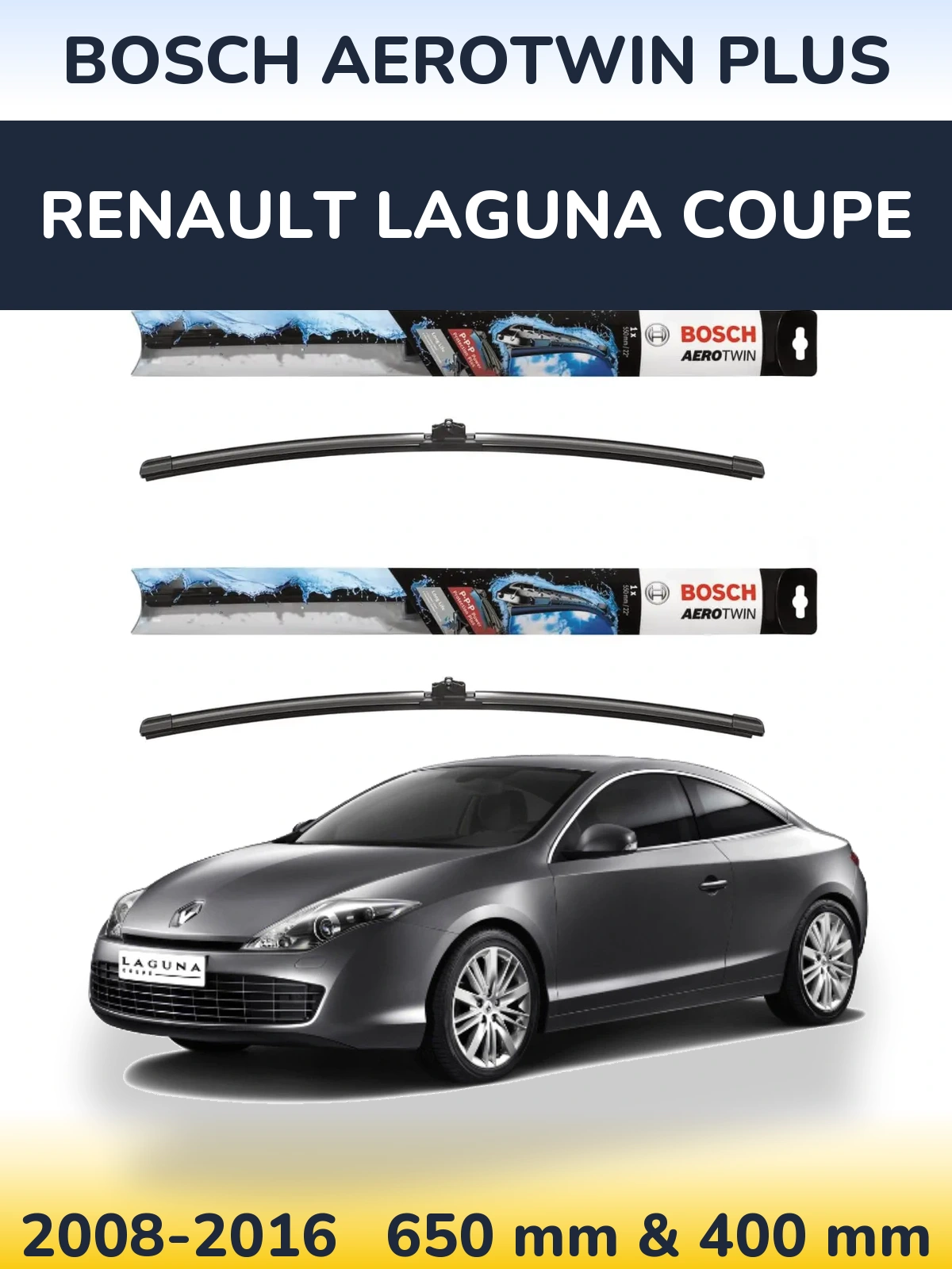 Комплект передних дворников BOSCH AeroTwin Plus 650 & 400 мм для Renault Laguna Coupe 2008-2016