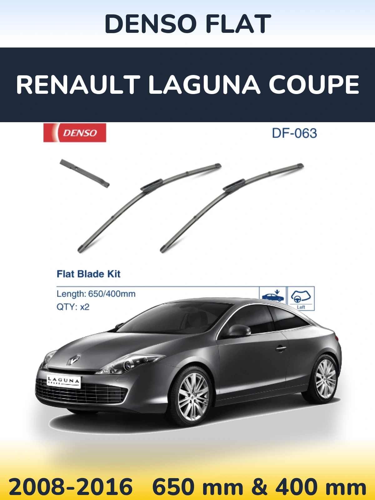 Комплект передних дворников Denso Flat 650 & 400 мм для Renault Laguna Coupe 2008-2016