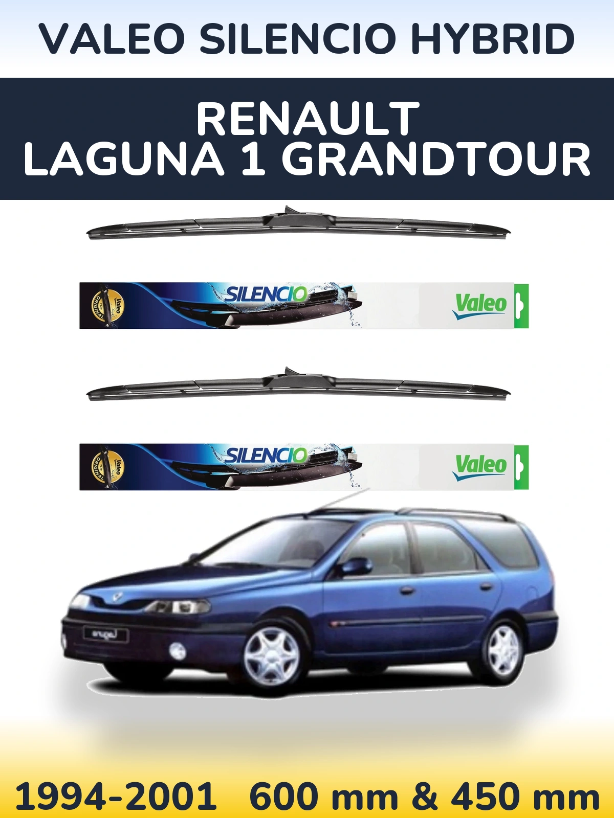 Komplet przednich wycieraczek Valeo Silencio Hybrid 600 & 450 mm do Renault Laguna 1 Grandtour 1994-2001