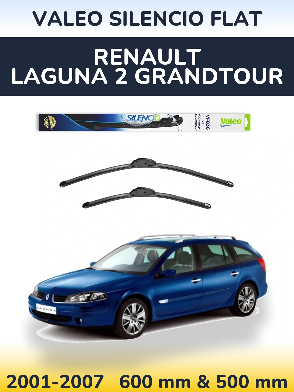 Комплект передних дворников Valeo Silencio Flat 600 & 500 мм для Renault Laguna 2 Grandtour 2001-2007