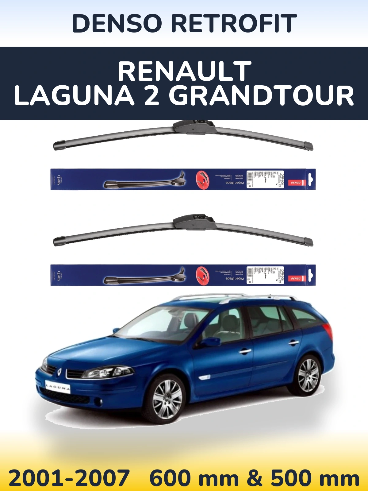 Комплект передних дворников Denso Retrofit 600 & 500 мм для Renault Laguna 2 Grandtour 2001-2007