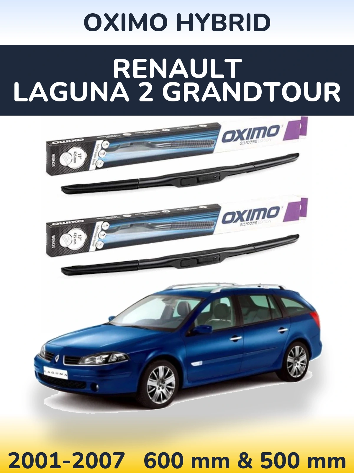 Комплект передних дворников Oximo Hybrid 600 & 500 мм для Renault Laguna 2 Grandtour 2001-2007