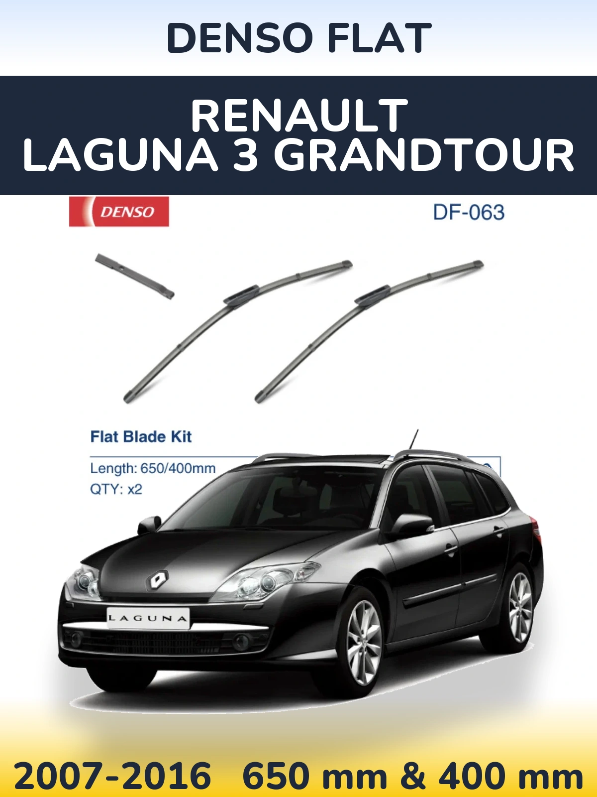 Komplet przednich wycieraczek Denso Flat 650 & 400 mm do Renault Laguna 3 Grandtour 2007-2016