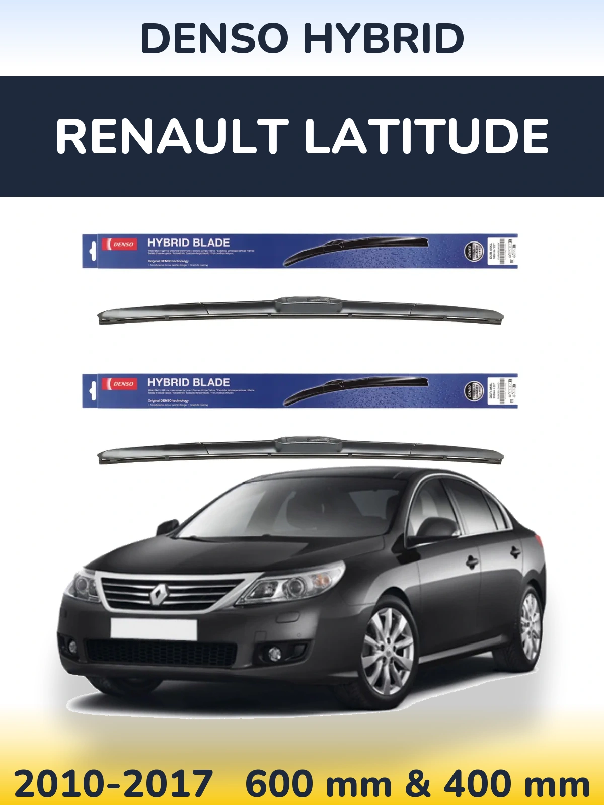 Front wiper blade set Denso Hybrid 600 & 400 mm for Renault Latitude 2010-2017