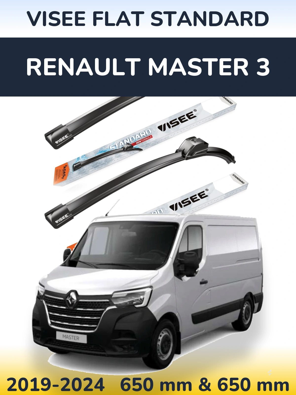 Комплект передних дворников VISEE FLAT STANDARD 650 & 650 мм для Renault Master 3 2019-2024