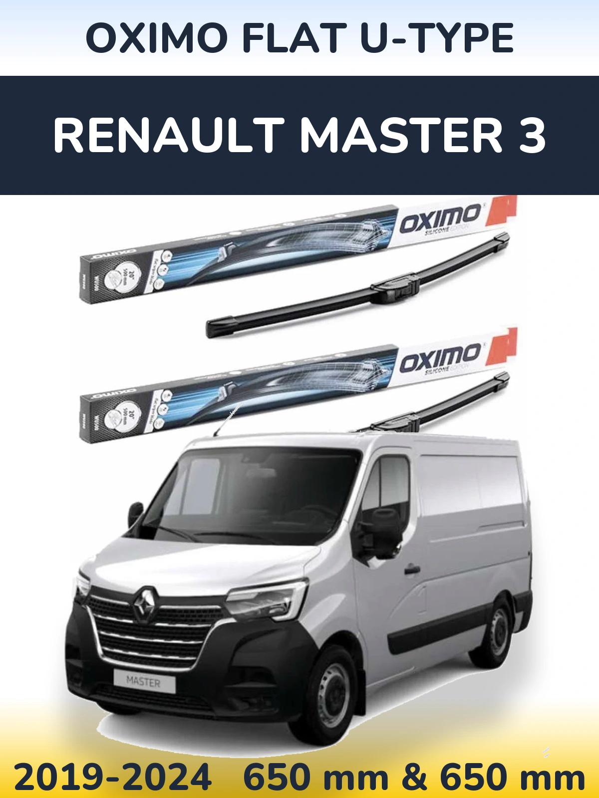 Комплект передних дворников Oximo Flat U-type 650 & 650 мм для Renault Master 3 2019-2024