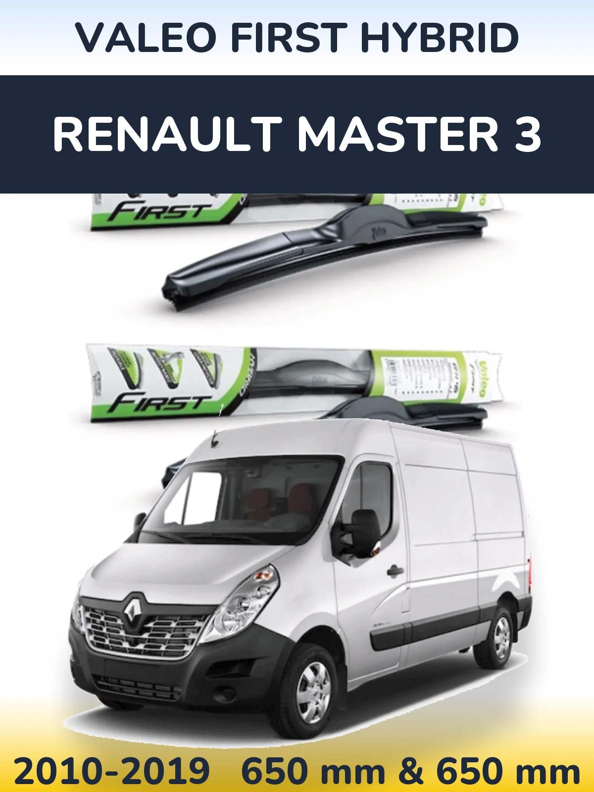 Front wiper blade set Valeo First Hybrid 650 & 650 mm for Renault Master 3 2010-2019