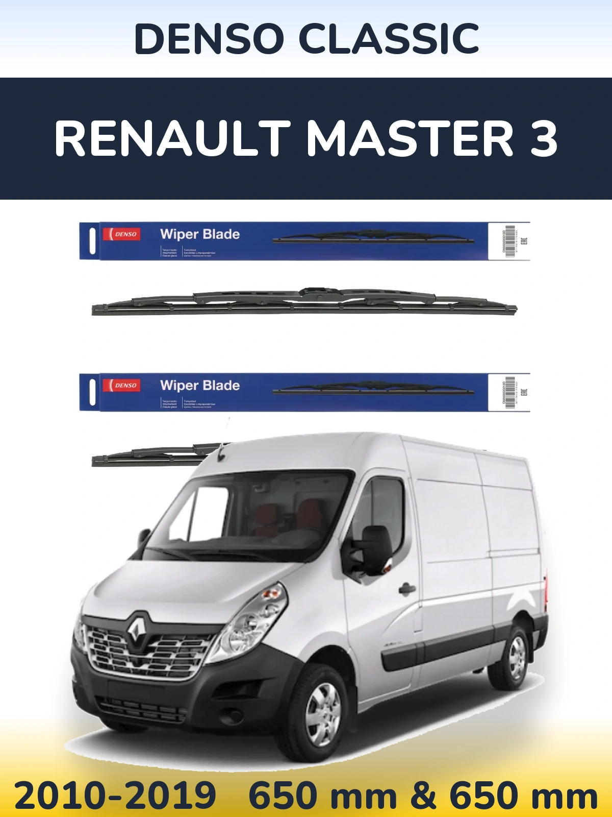 Front wiper blade set Denso Classic 650 & 650 mm for Renault Master 3 2010-2019