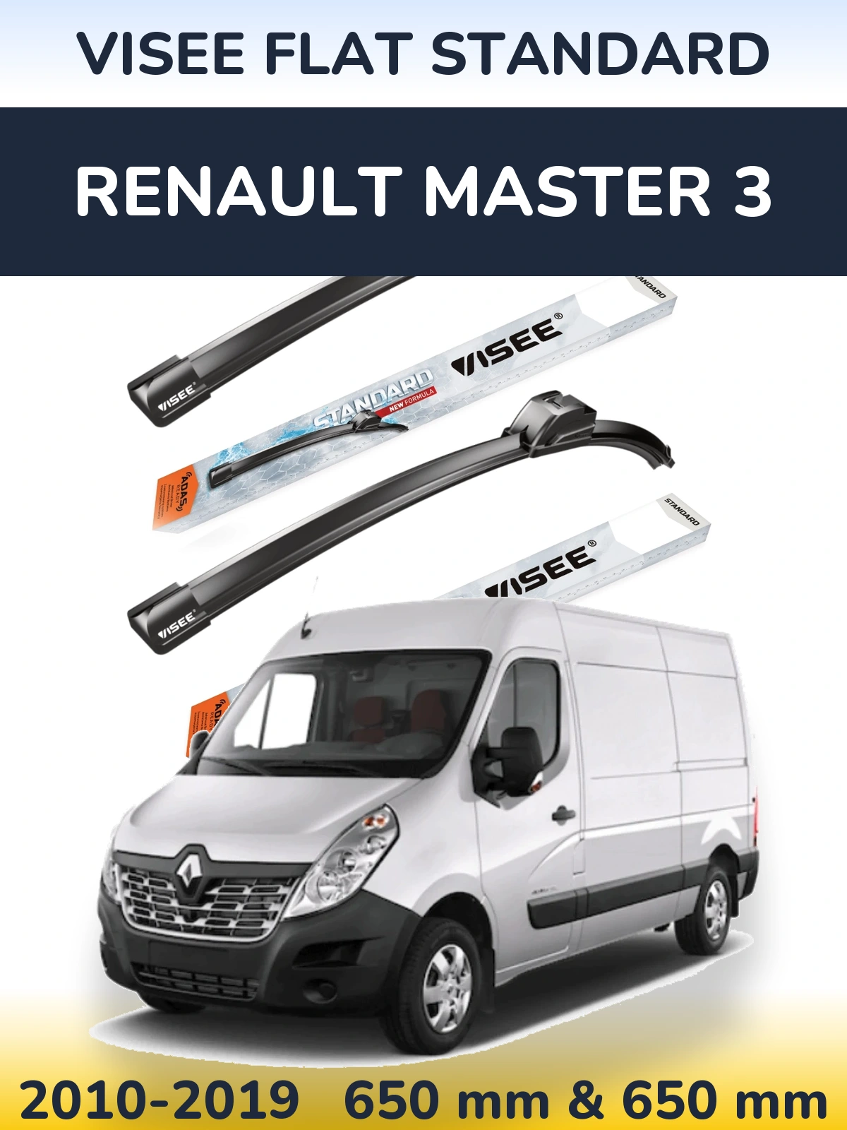 Комплект передних дворников VISEE FLAT STANDARD 650 & 650 мм для Renault Master 3 2010-2019